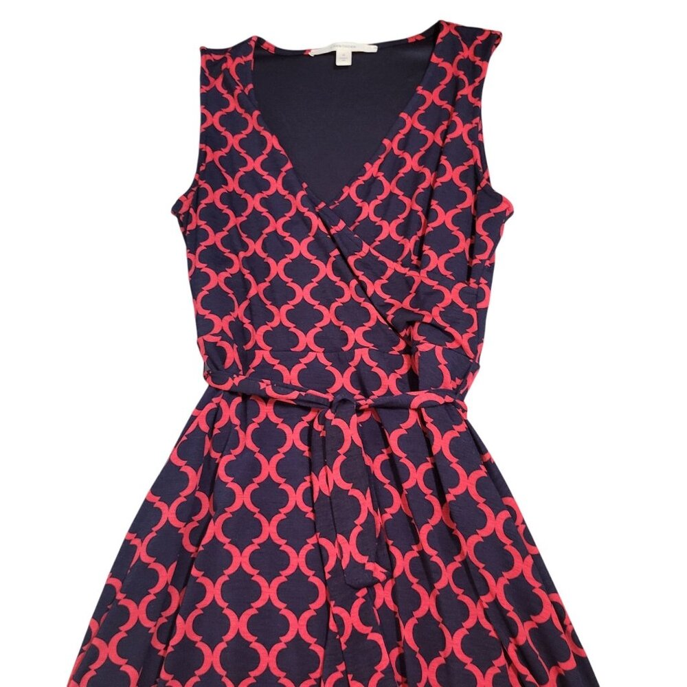41Hawthorn Women's Medium Print Sleeveless Faux Wrap Dress Navy
